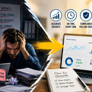 Excel vs Business Intelligence Tools: Which One Does Your Business Really Need? 4 Business owner reviewing financial reports and considering outsourced accounting